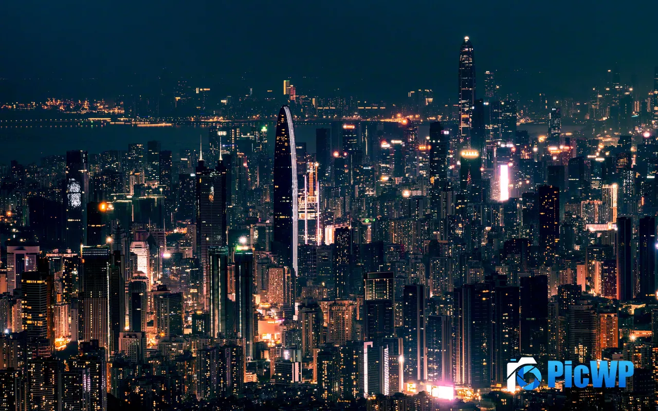 Skyscrapers Skyline Night view Bustling City Shenzhen China 5K PC Wallpaper
