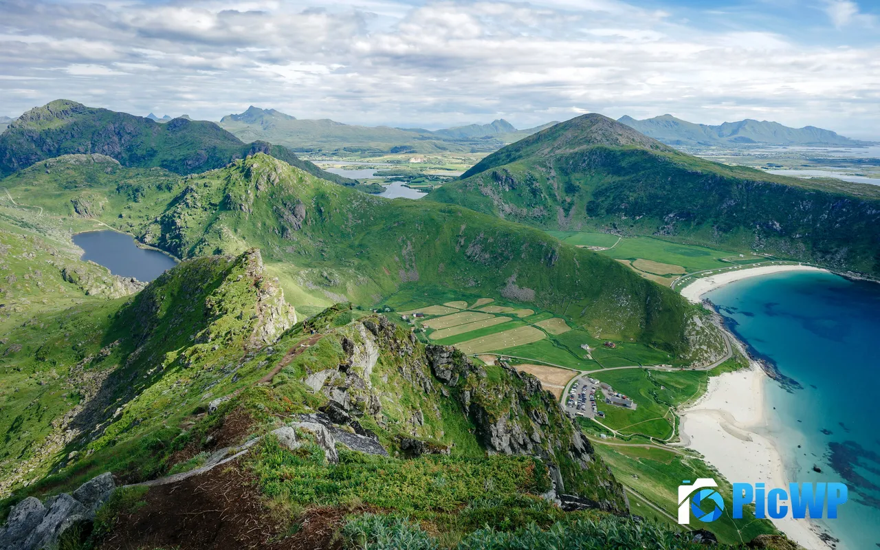Beach Mountains Scandinavia islands Lofoten Bay Norway 5K PC Wallpaper