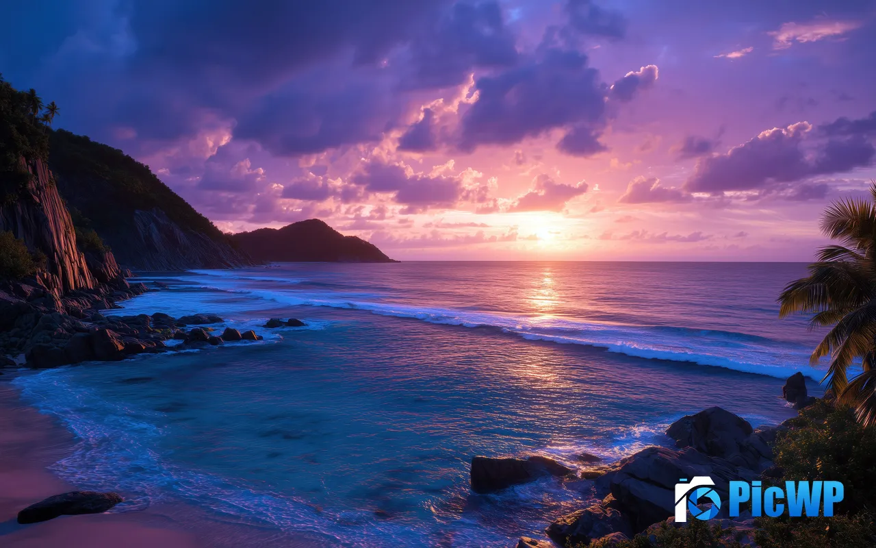 Beautiful Coast Beach Sunset Summer Tropical isl<font color=red>and</font>s 5K PC Wallpaper