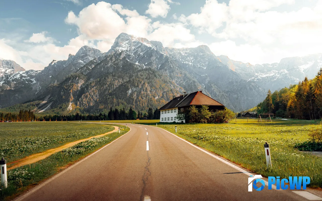 Snowy Mountains Trip Hotel Road Almsee Austria 5K PC Wallpaper