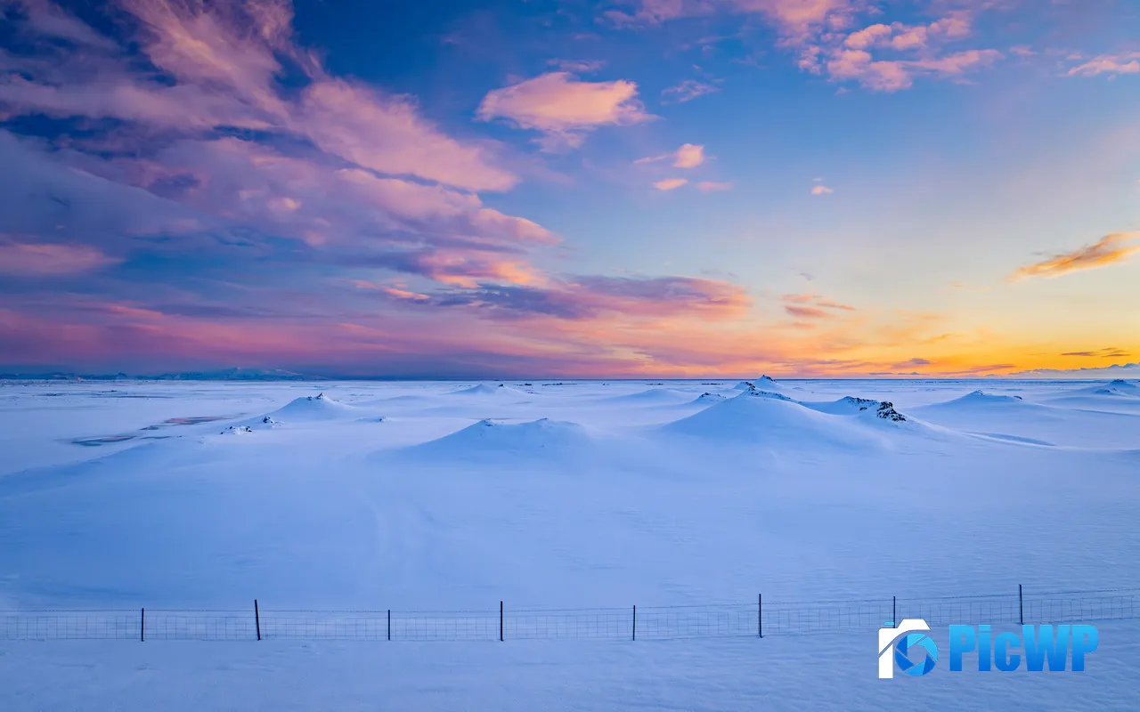 Winter Sunrise Sun Snow Iceland Peaceful Dawn 5K PC Wallpaper