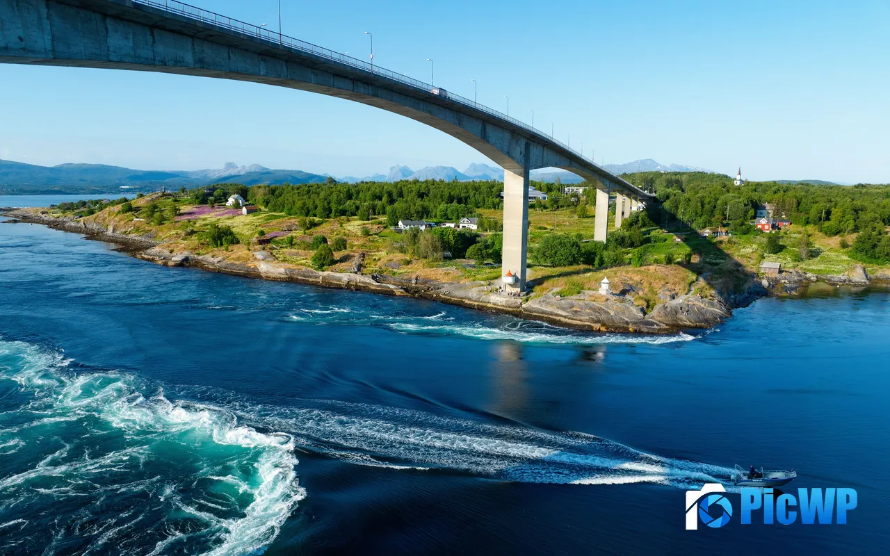 R<font color=red>iv</font>er Sea Boat Norway Bridge Outdoors Coast Shoreline 5K PC Wallpaper