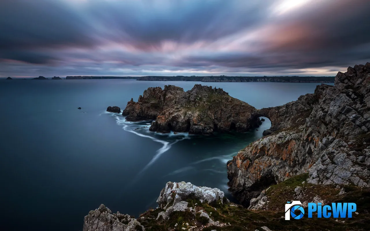 Coast Rock Cliff Island Dawn Brittany France 5K PC Wallpaper