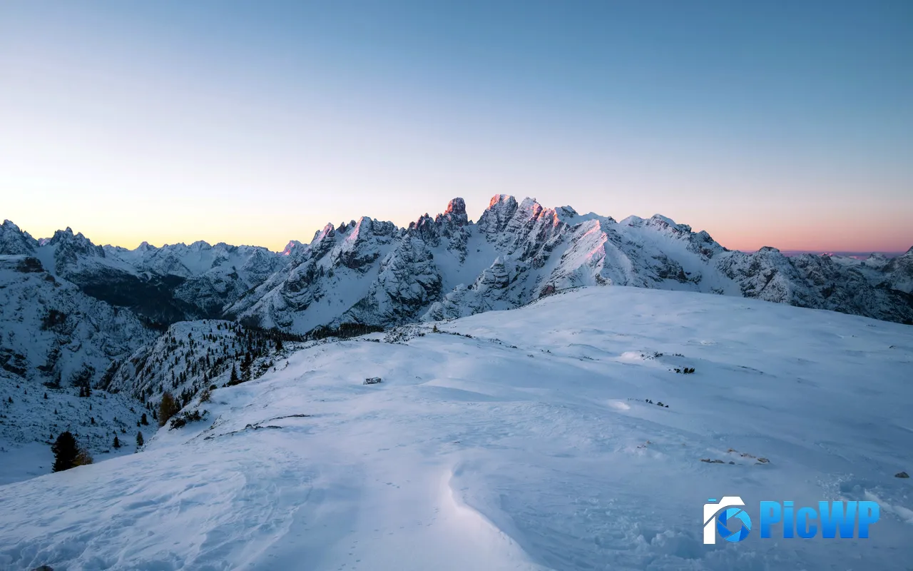Snow Mountains Sunrise Toblach South Tyrol Italy 6K 1 Wallpaper