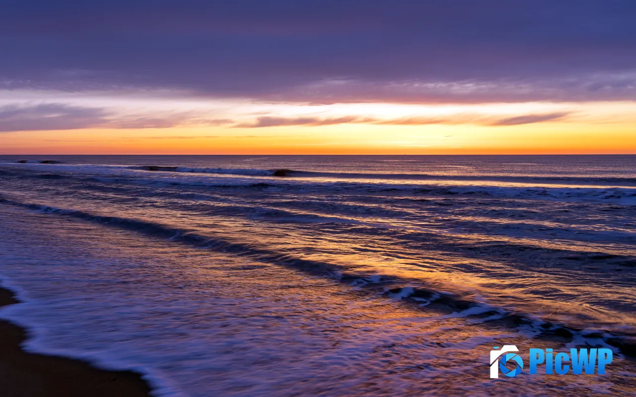 Ocean Canvas of Purple Skyline Sunset Summer Beach 5K PC Wallpaper