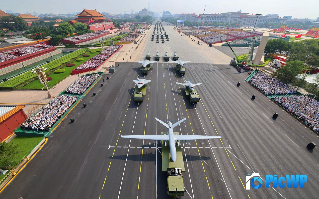 China V Day Parade Airborne Unmanned Combat Formation HD 5K PC Wallpaper