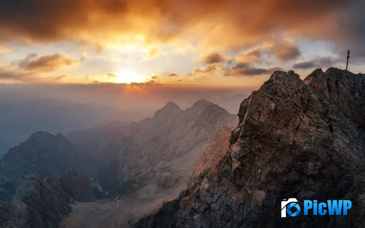 Majestic Mountain Peak Sunrise Clouds Zugspitze 5K PC Wallpaper