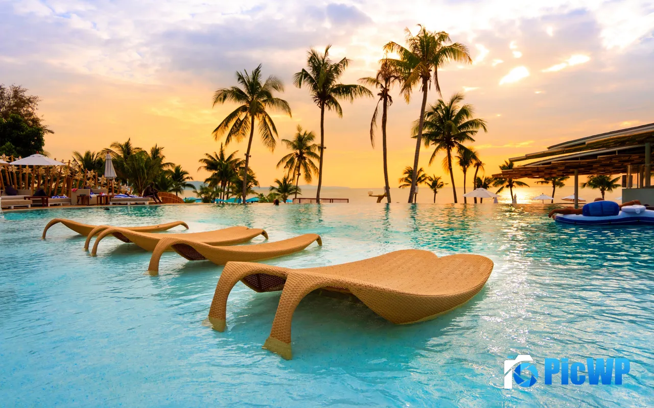 Vacation Hotel Summer Luxury Resort Pool Palm Trees 5K PC Wallpaper