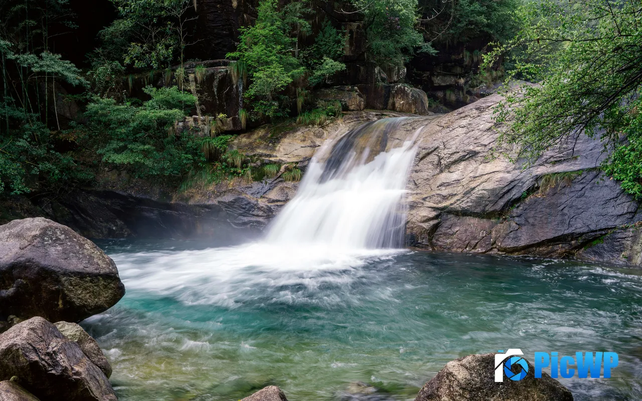 Summer Jungle Waterfall River Rocks Cool 5K PC Wallpaper