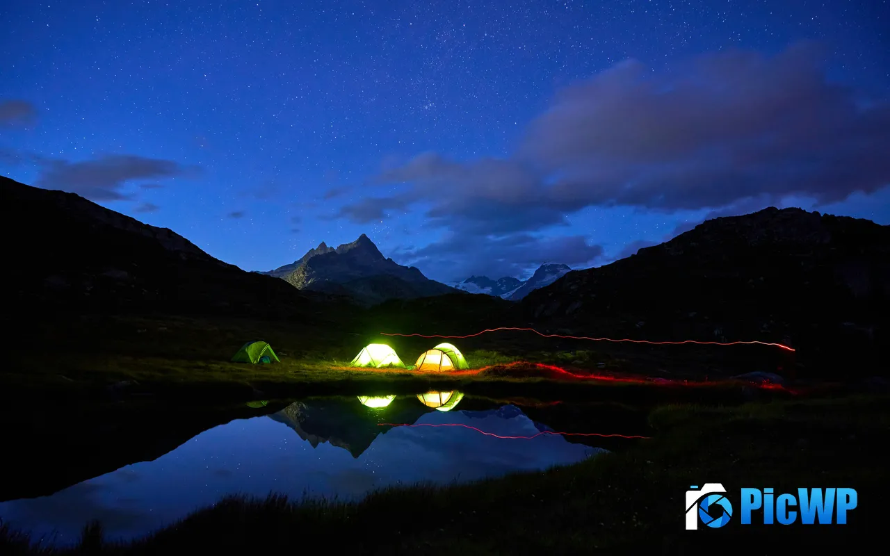 Camping Night Grimsel Pass Obergoms Switzerland 5K PC Wallpaper