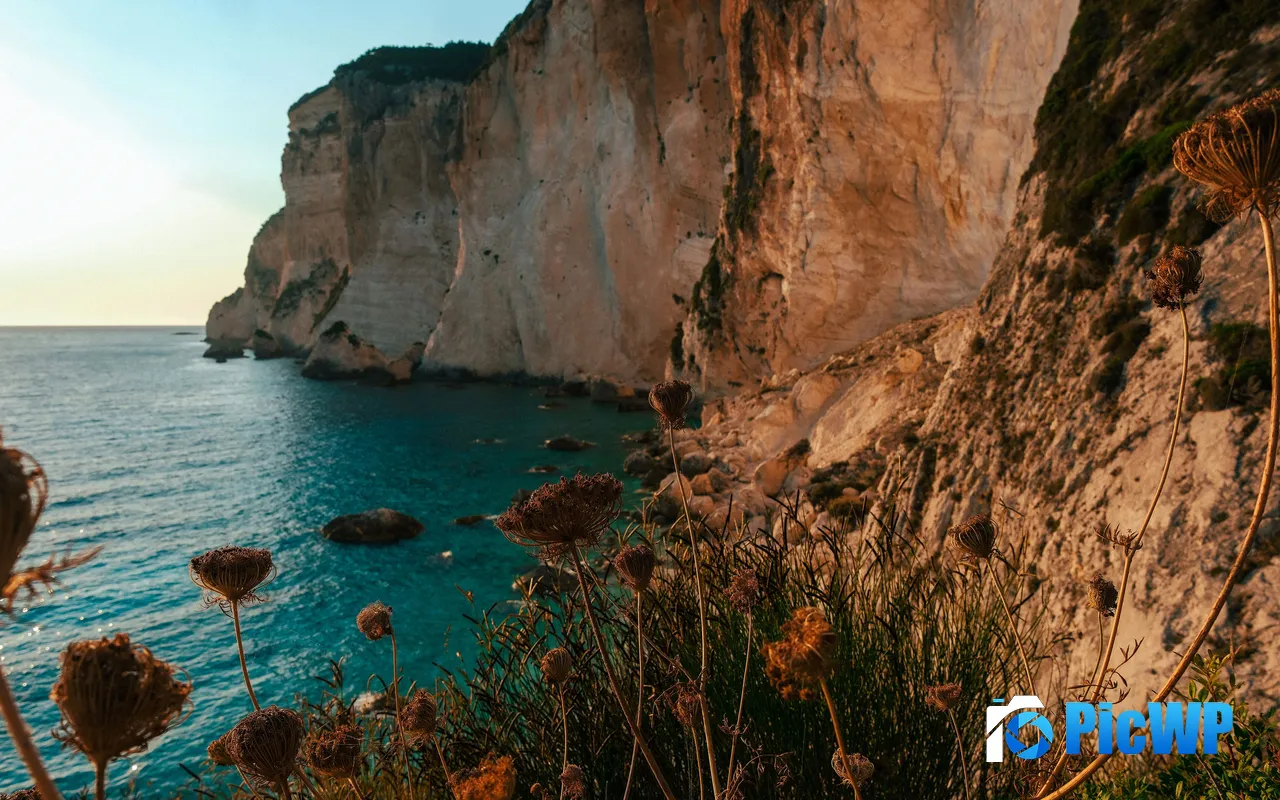 Dusk Ocean Cliff Mountains Erimitis Corfu Greece 5K PC Wallpaper