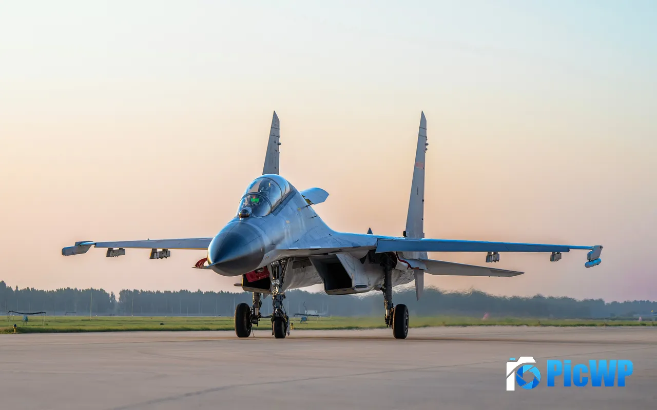 Fighter Plane Sunset Airport Military Photo 5K PC Wallpaper