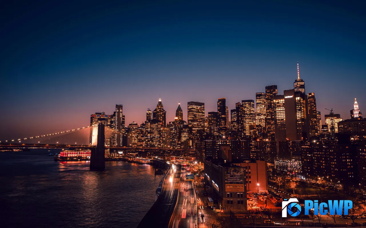 Night View Brooklyn Bridge Landmark Manhattan New York 5K PC Wallpaper