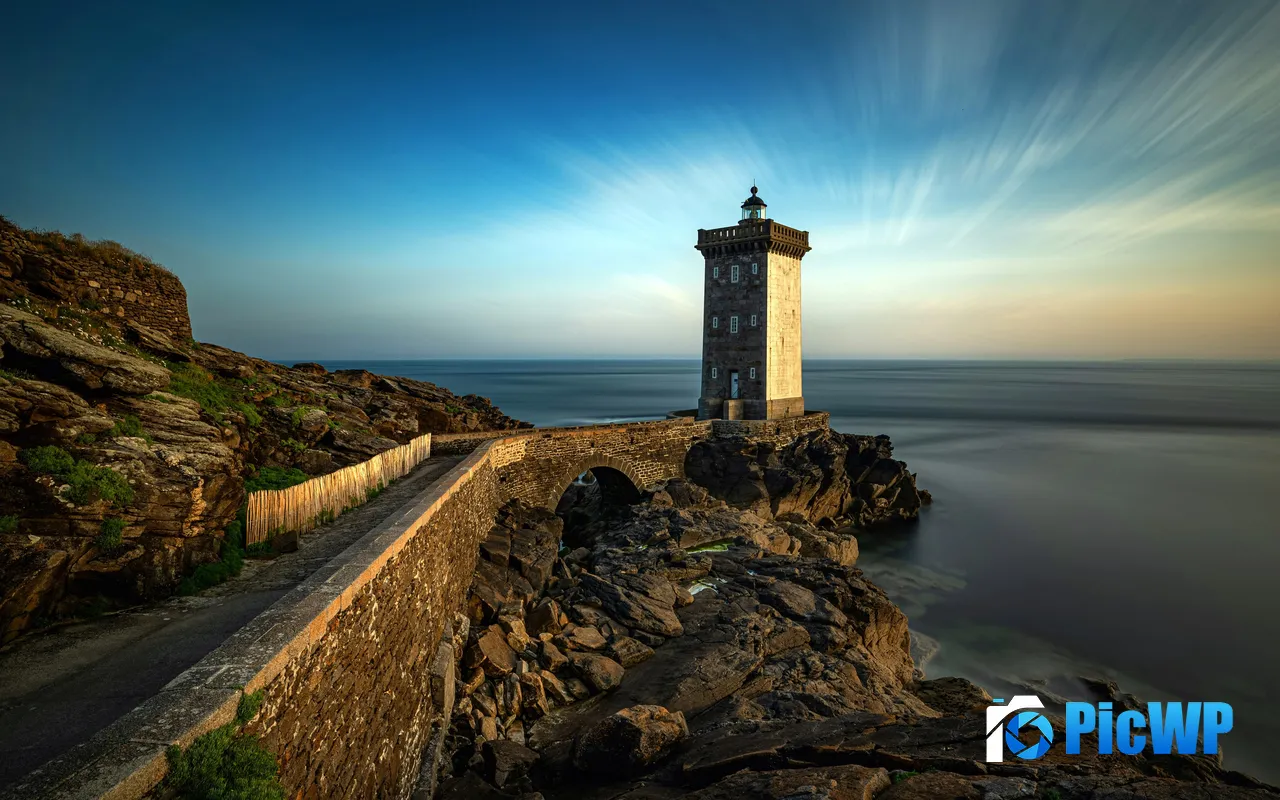 Morning Lighthouse Coastline Le Conquet France 5K PC Wallpaper