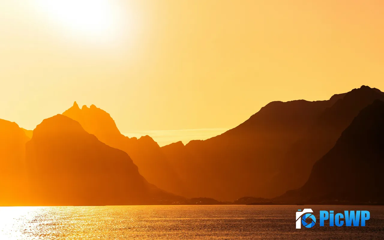 Summer Coast Orange Sunlight Sea Mountains 5K PC Wallpaper