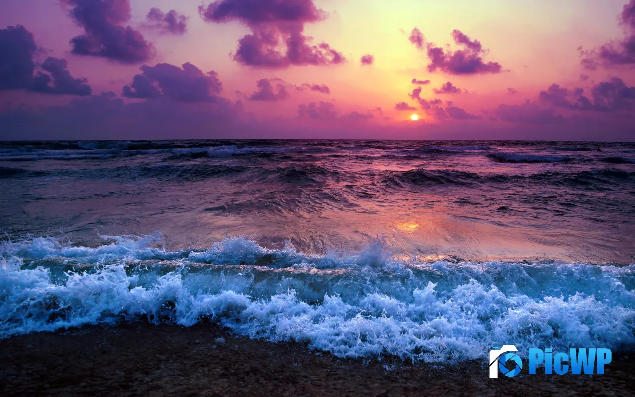 Pacific Ocean Tropical Coast Summer Sunset Waves 5K PC Wallpaper