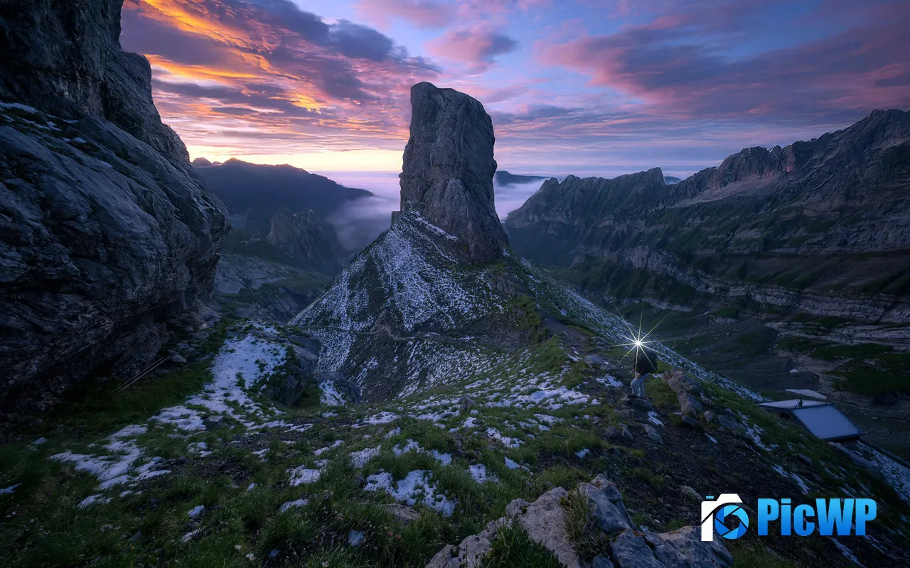 Spectacular Scenery Mountain Sunset Dusk Switzerland 5K PC Wallpaper