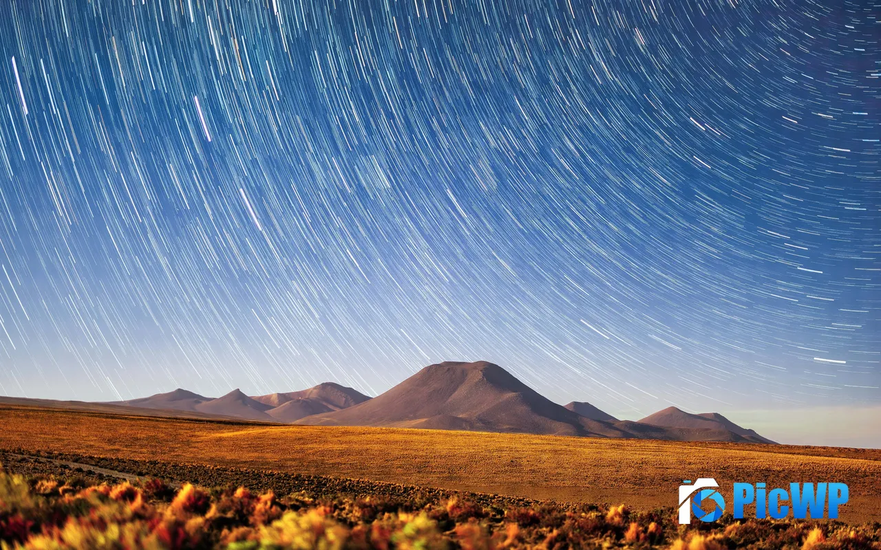Star Tracks Desert Plateau Atacama Chile 5K PC Wallpaper