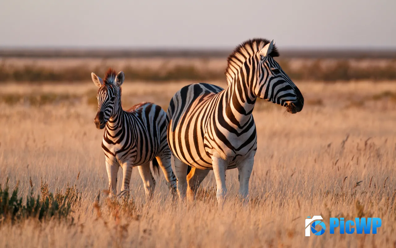 Zebra Grassland Dusk Etosha National Park Namibia 5K PC Wallpaper