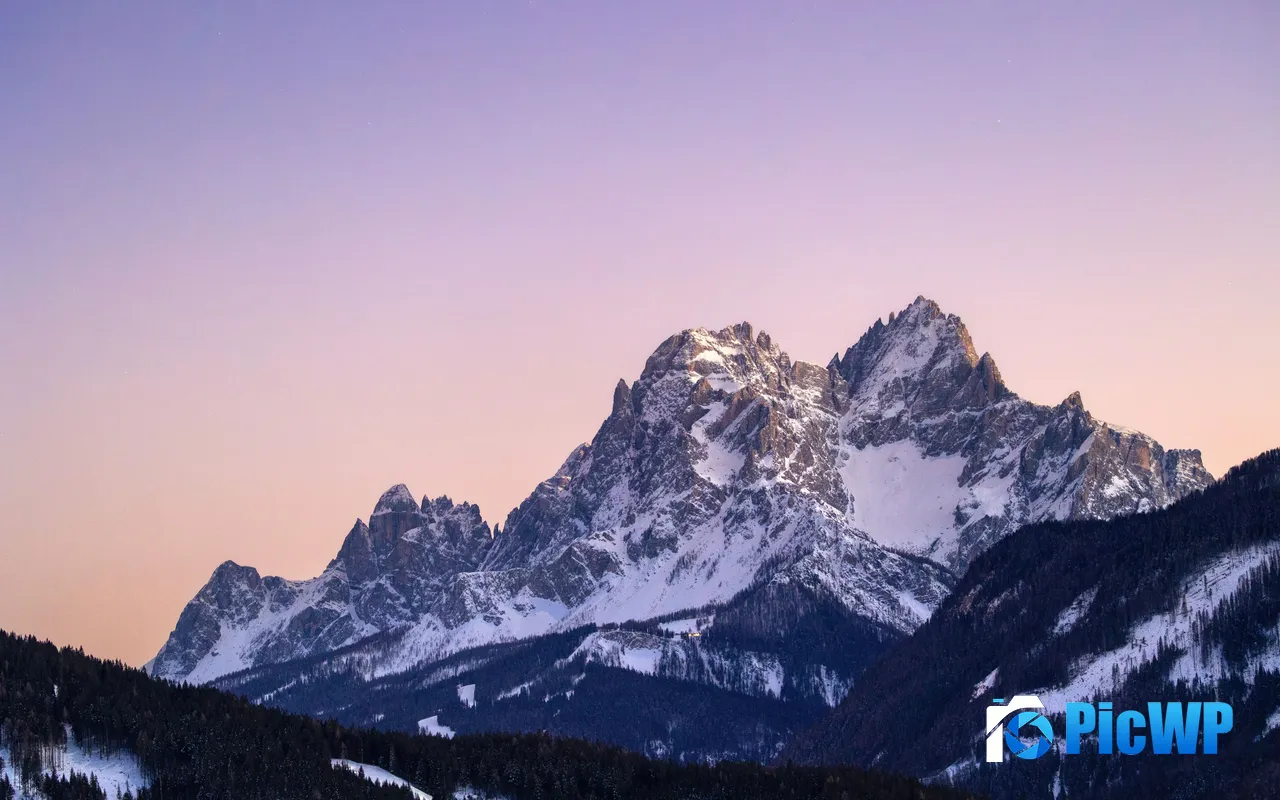 Morning Dark Forest Snow Mountains Three Peaks Italy 5K PC Wallpaper