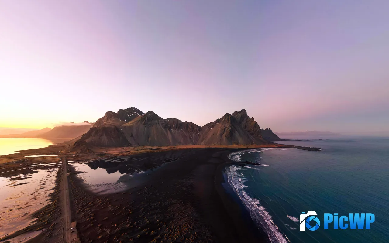 Sunset Black S<font color=red>and</font> Beach Ocean <font color=red>and</font> Mountains Icel<font color=red>and</font> 5K PC Wallpaper