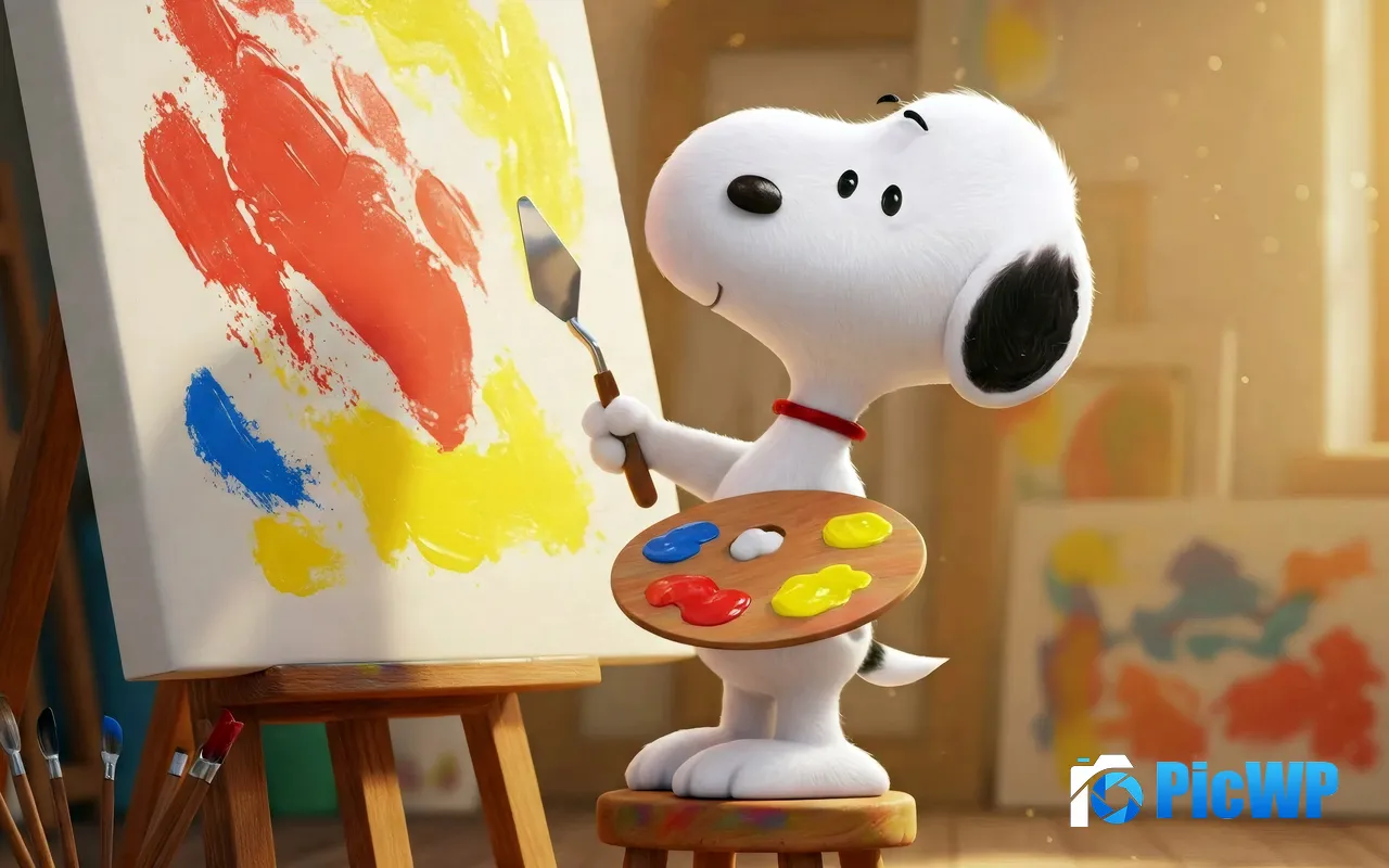 Cute Cartoon Snoopy Artist Painting 5K PC Wallpaper
