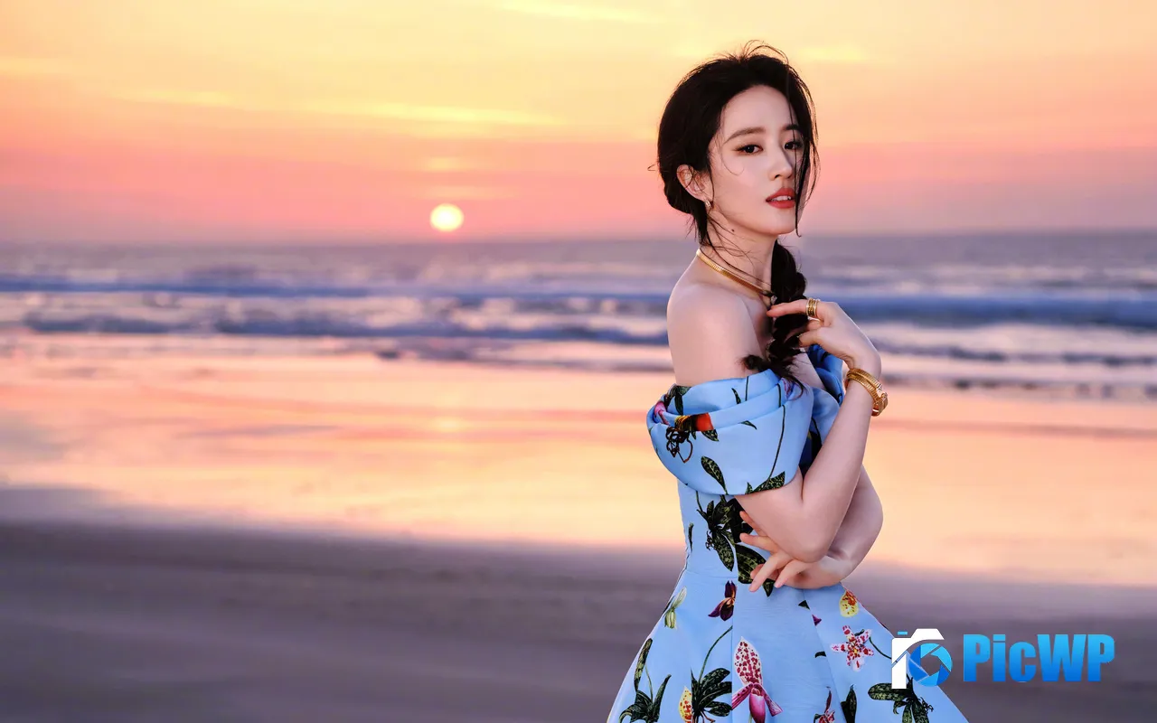 Crystal Liu Beach Sunset Celebrity Star Actress 5K PC Wallpaper