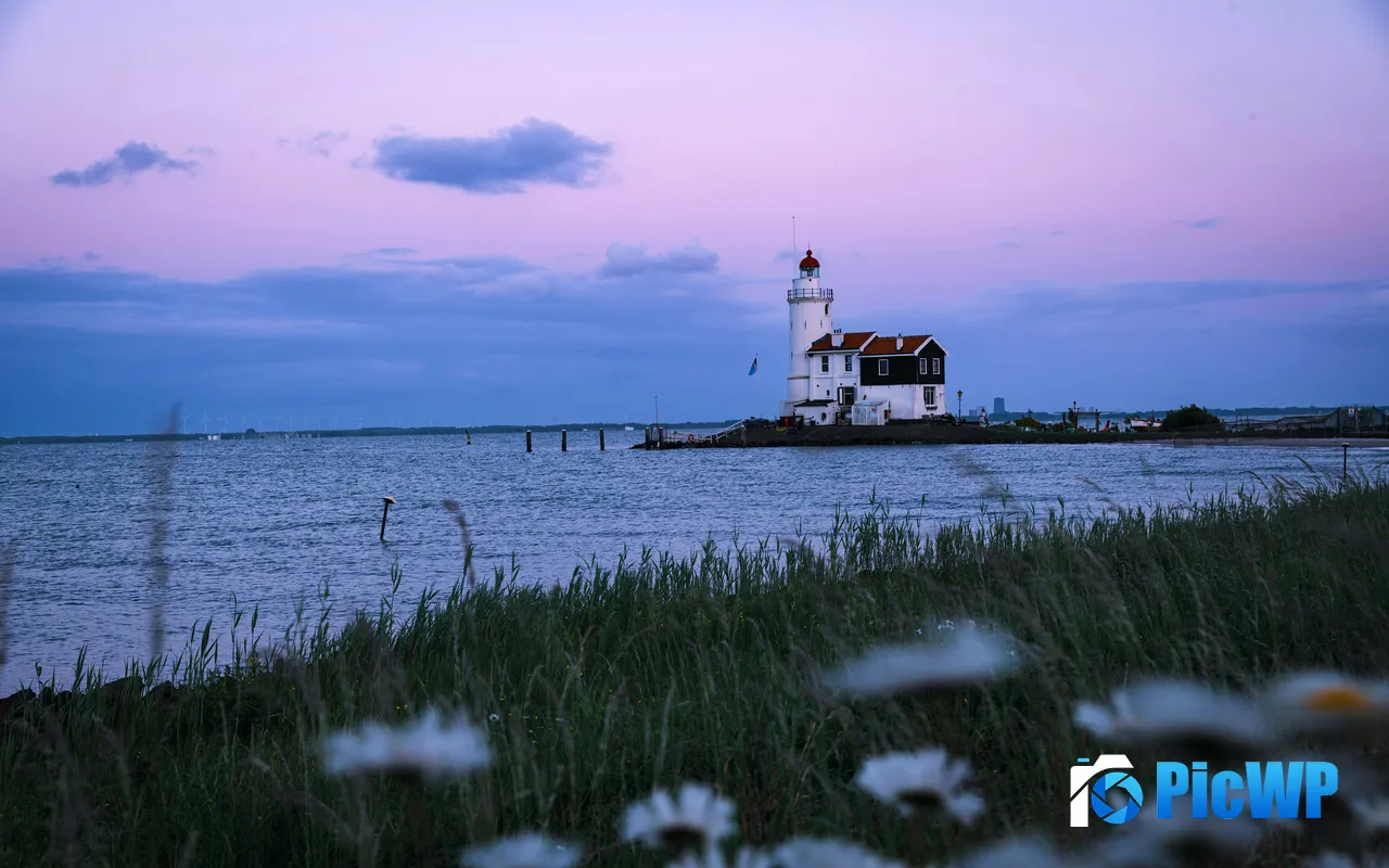 Coast Pier Light Tower Dusk Marken Netherlands 5K PC Wallpaper