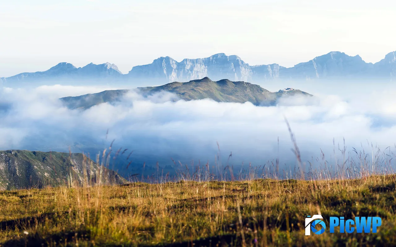Autumn Misty Mountains Peak Flums Switzerland 5K PC Wallpaper