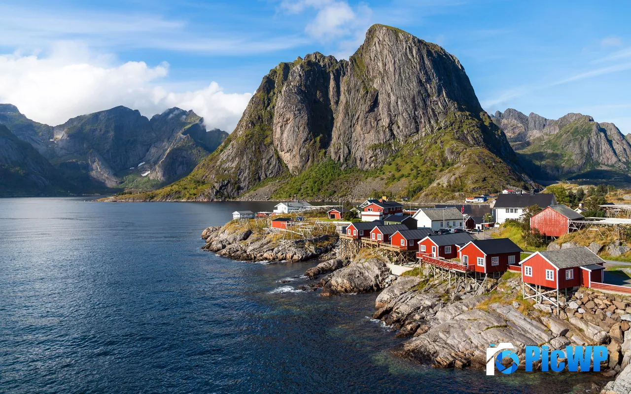 Fishing Village Port Pier Mountains Hamnoy Norway 5K PC Wallpaper