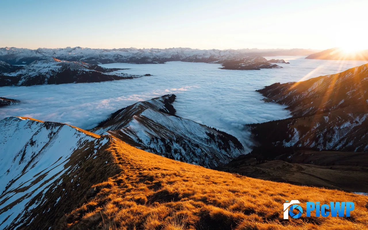 Snow Mountains Meadow Sunlight Schiers Switzerland 5K PC Wallpaper