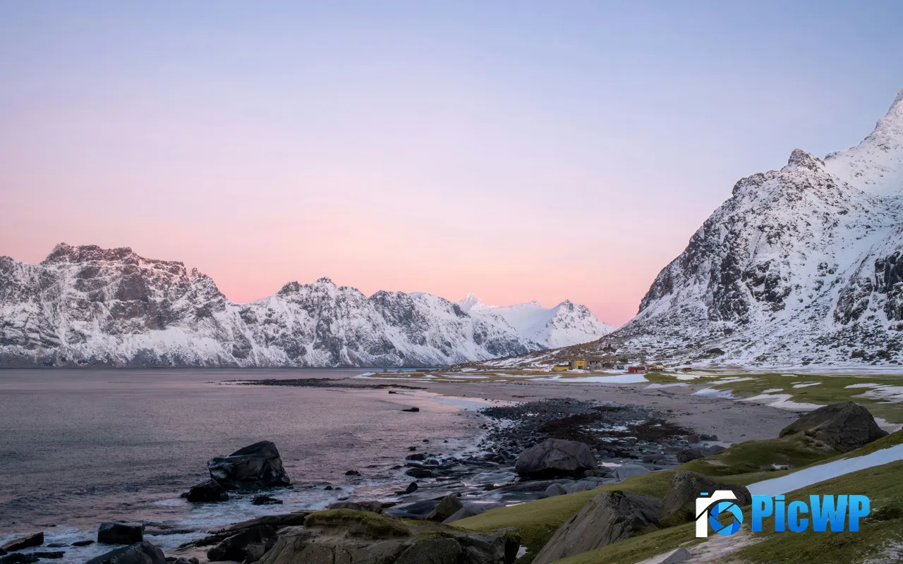 Vestvagoy Norway Snow Mountains Valley Village 5K PC Wallpaper