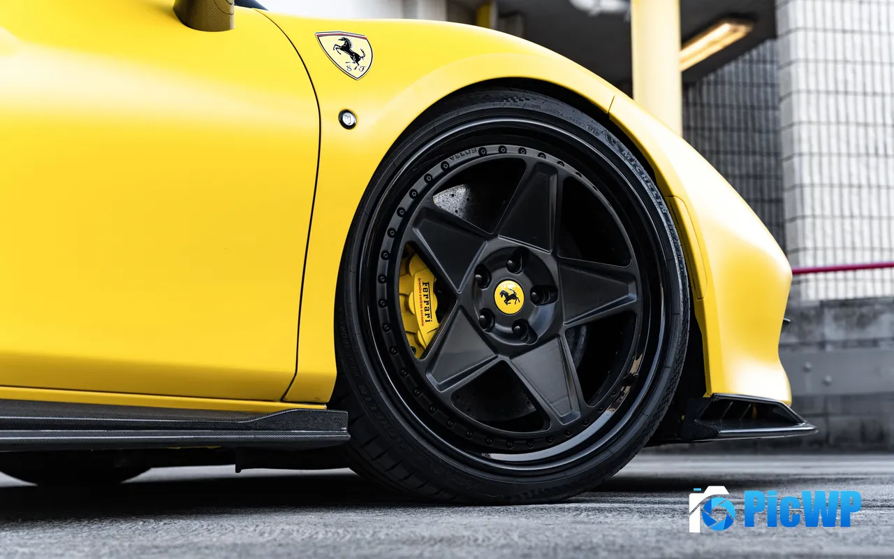Yellow Ferrari Sports Car Wheel Supercar 5K PC Wallpaper