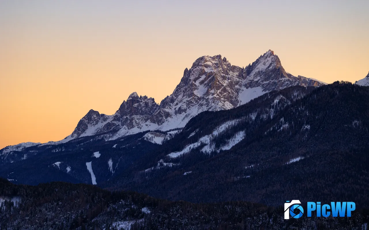 Dark Forest Dawn Snow Mountains Drei Zinnen Italy 5K PC Wallpaper