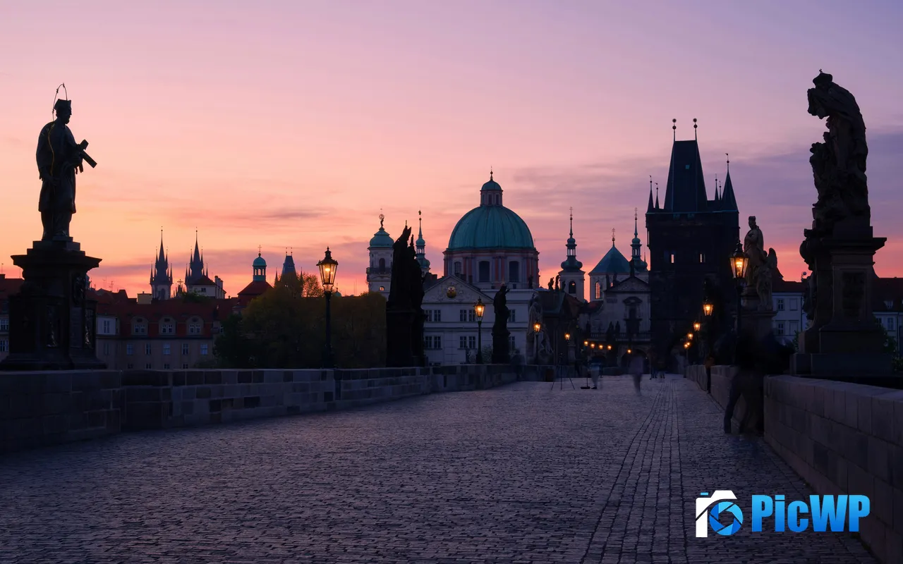 Prague Czech Charles Bridge Dawn Street Building 5K PC Wallpaper