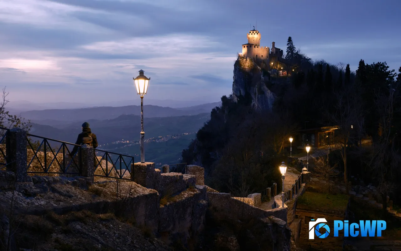 Witches Pass San Marino Castle Street Lights Night 5K PC Wallpaper