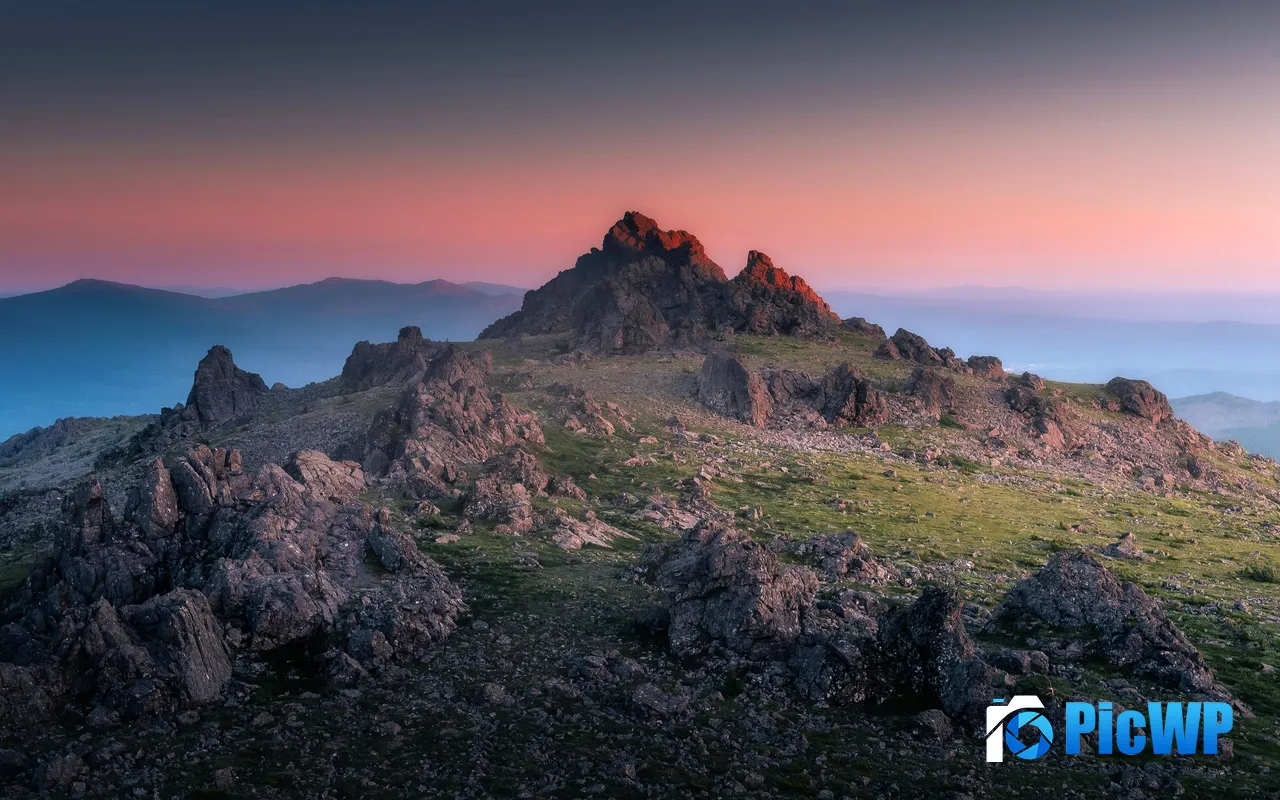Mountain Top Peak Rocks Sunset Dusk Scenery 5K PC Wallpaper