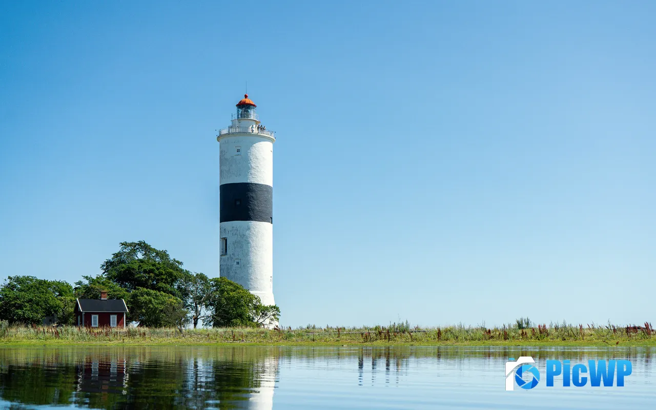 Lake Sky Wood House Lighthouse <font color=red>Oland</font> Sweden 5K PC Wallpaper