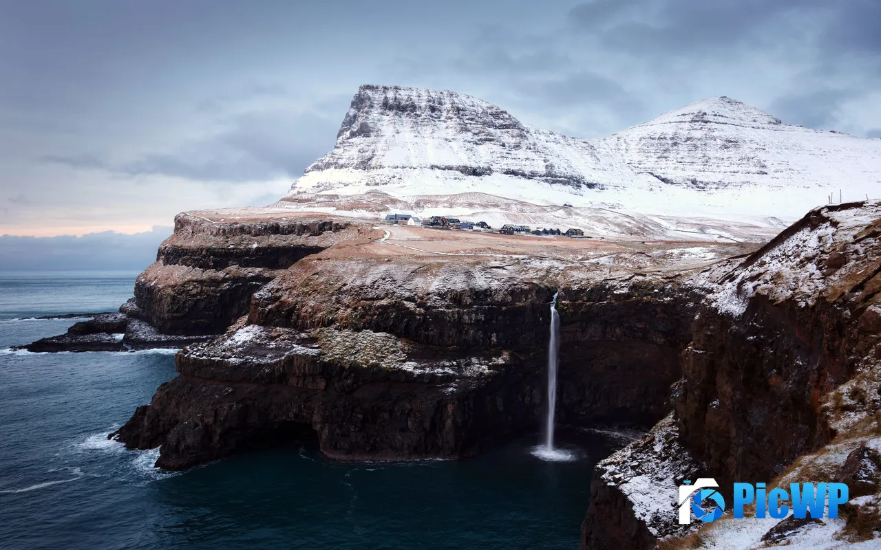 Coast Fjord Cliff Waterfall Gasadalur <font color=red>Faroe</font> Islands 5K PC Wallpaper