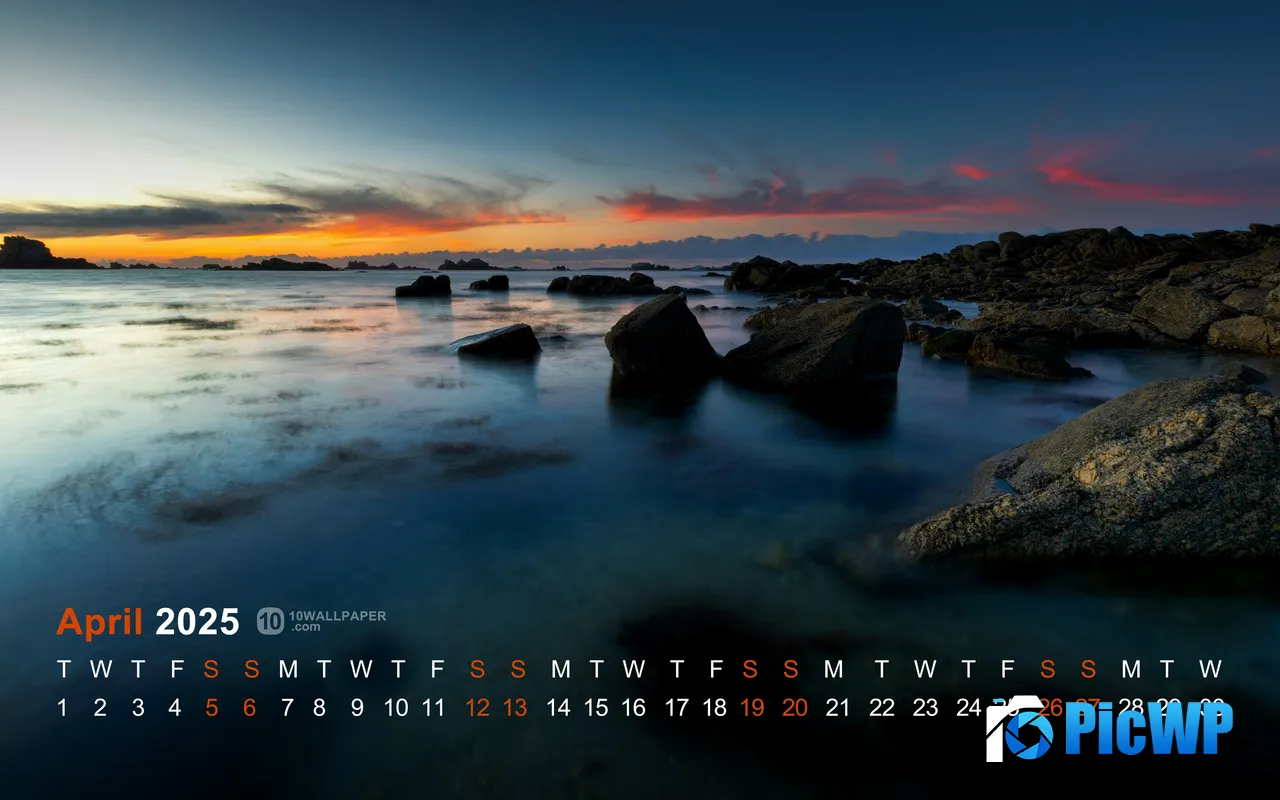 Coast Rock Santec France 2025 April Calendar 5K PC Wallpaper