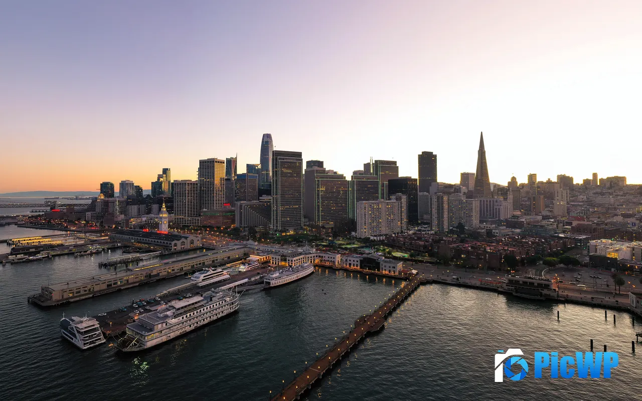 Harbor Skyscrapers Sunset San Francisco Skyline 5K PC Wallpaper