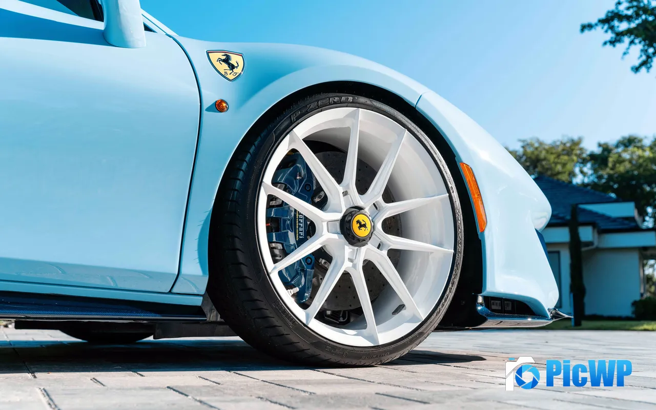 Blue Ferrari Sports Supercar Wheel Close Up 5K PC Wallpaper