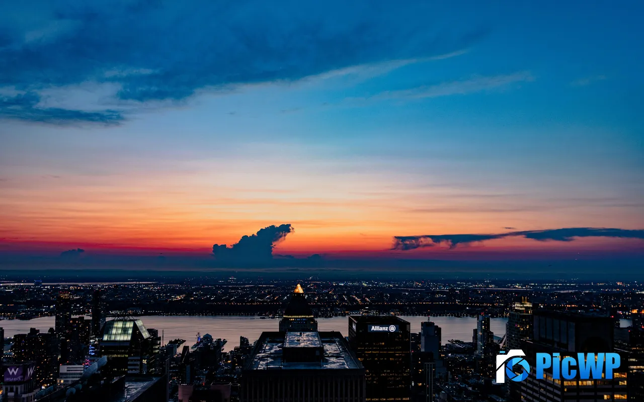 Skyline River Skyscrapers Sunset New York USA 5K PC Wallpaper