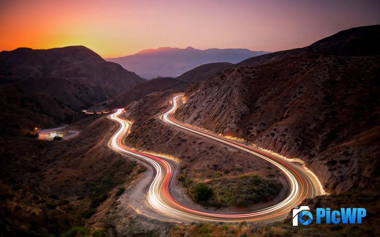 Winding Mountain Road Traffic Sunset California USA 5K PC Wallpaper