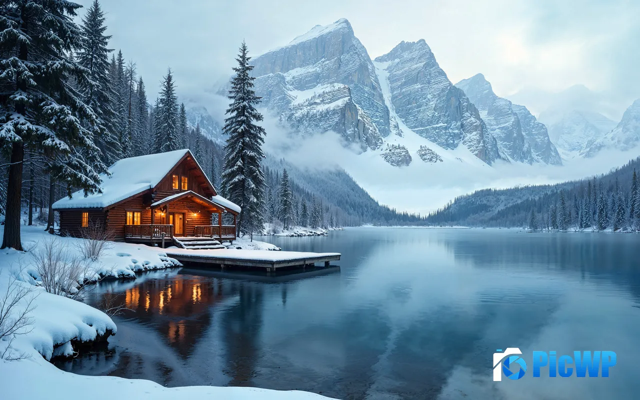 Woodhouse Snow Mountain Valley Lake Winter 5K PC Wallpaper