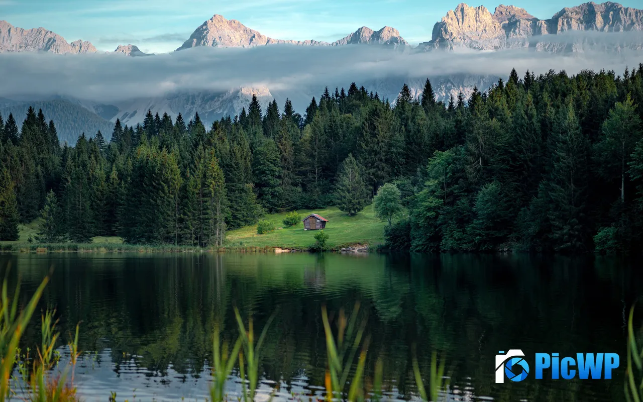 Valley Jungle Cabin Lake Majestic <font color=red>Mountains</font> 5K PC Wallpaper