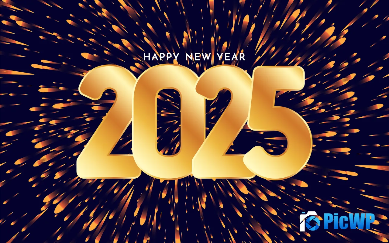 New Year 2025 <font color=red>Blue</font> Golden Ray Laser Design 5K PC Wallpaper