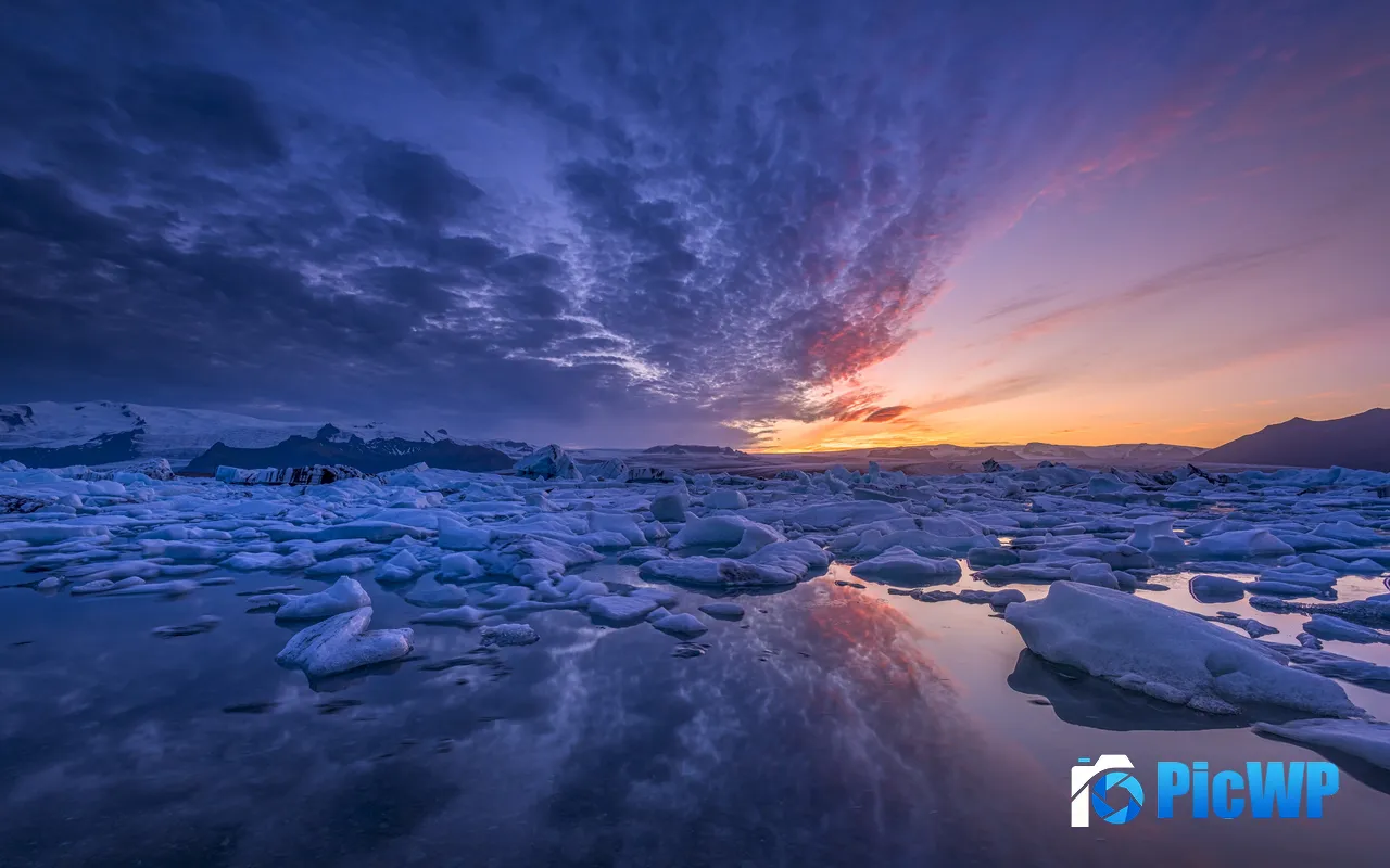 <font color=red>Sunset</font> Jokulsarlon Lagoon Glacier Iceland Summer 5K PC Wallpaper
