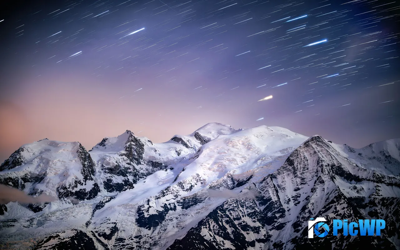 Snow Mountains Star trails Peaks Winter Chamonix France 5K PC Wallpaper