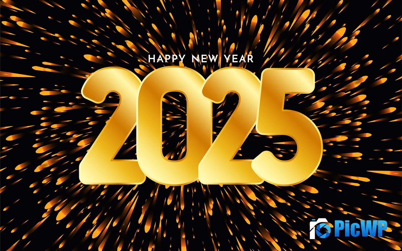 Happy New Year 2025 Golden Ray laser Design 5K PC Wallpaper